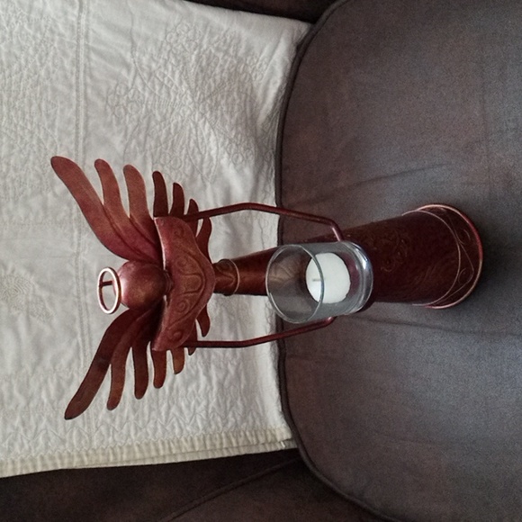 Red Angel Christmas Tree Candle Holder With Glass Cup With Candle - Picture 1 of 7